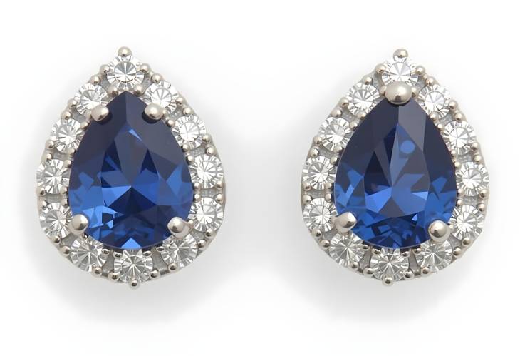 Radiant Diamond and Sapphire Halo Earrings